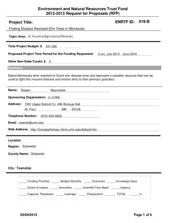 Environment and Natural Resources Trust Fund  2012-2013 Request for Proposals (RFP)  019-B  ENRTF