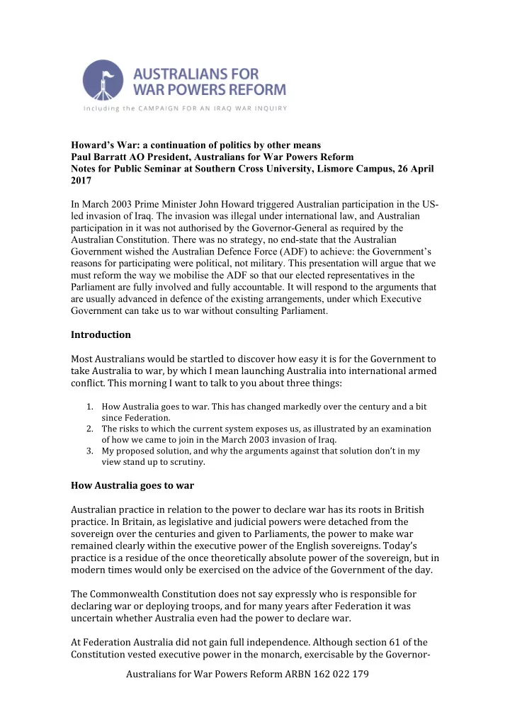 howard s war a continuation of politics by other means