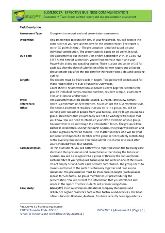 BUSN20017:  EFFECTIVE BUSINESS COMMUNICATION Assessment Two: Group written report and oral