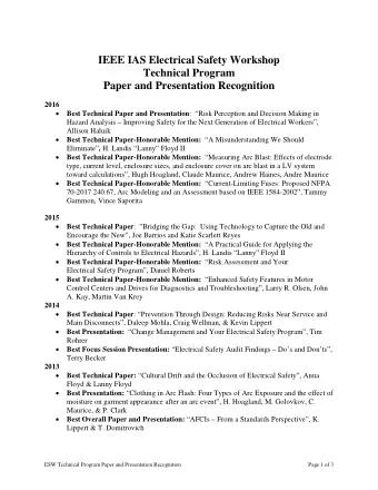 IEEE IAS Electrical Safety Workshop  Technical Program  Paper and Presentation Recognition  2016