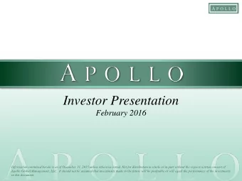 Investor Presentation  February 2016  Information contained herein is as of December 31, 2015