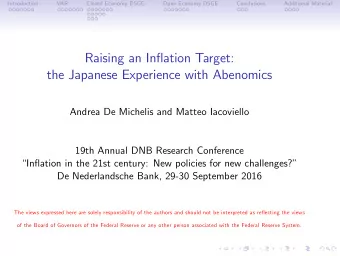 Raising an Inflation Target:  the Japanese Experience with Abenomics  Andrea De Michelis and Matteo