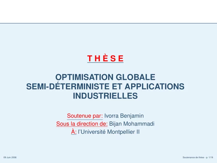 t h s e optimisation globale semi d terministe et