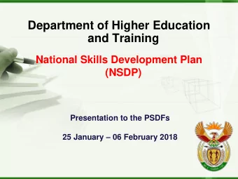 Department of Higher Education  and Training  National Skills Development Plan  (NSDP)