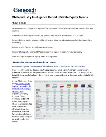 Shale Industry Intelligence Report | Private Equity Trends  Key Findings  INTERNATIONAL: