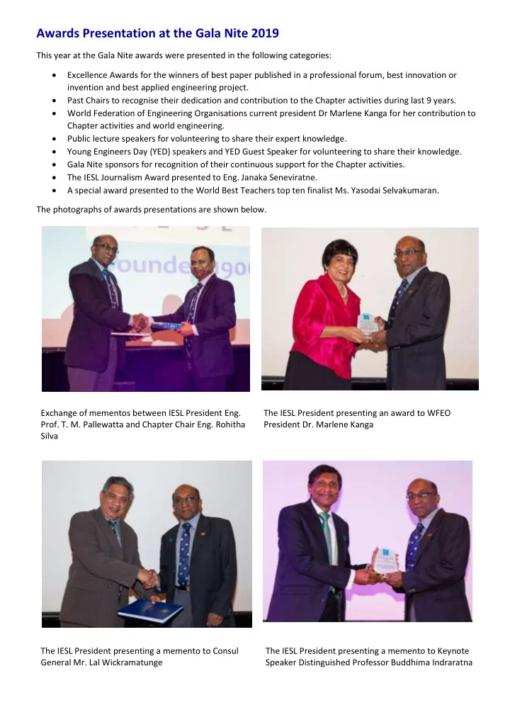 awards presentation at the gala nite 2019