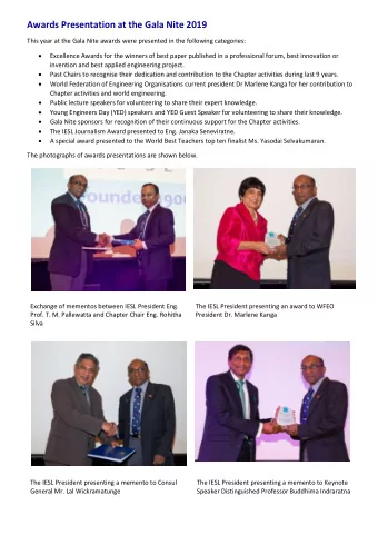 Awards Presentation at the Gala Nite 2019  This year at the Gala Nite awards were presented in the