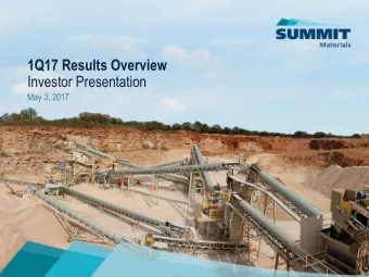 1Q17 Results Overview  Investor Presentation  May 3, 2017  Legal Disclaimer  Forward-Looking
