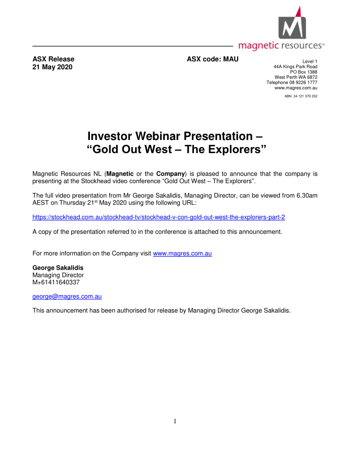 investor webinar presentation gold out west the explorers