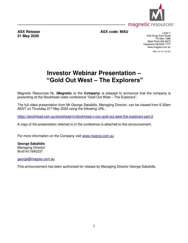 investor webinar presentation gold out west the explorers