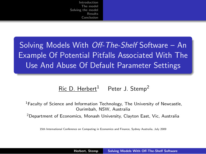 solving models with off the shelf software an example of