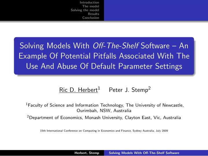 solving models with off the shelf software an example of