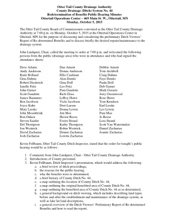 County Drainage (Ditch) System No. 44 Redetermination of Benefits Public Hearing Minutes Ottertail