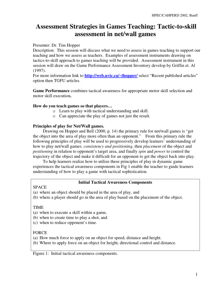assessment strategies in games teaching tactic to skill