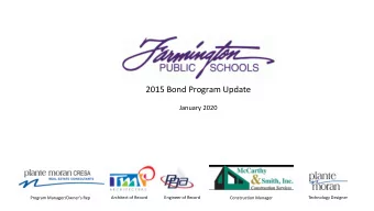 2015 Bond Program Update  January 2020  Architect of Record  Engineer of Record  Technology