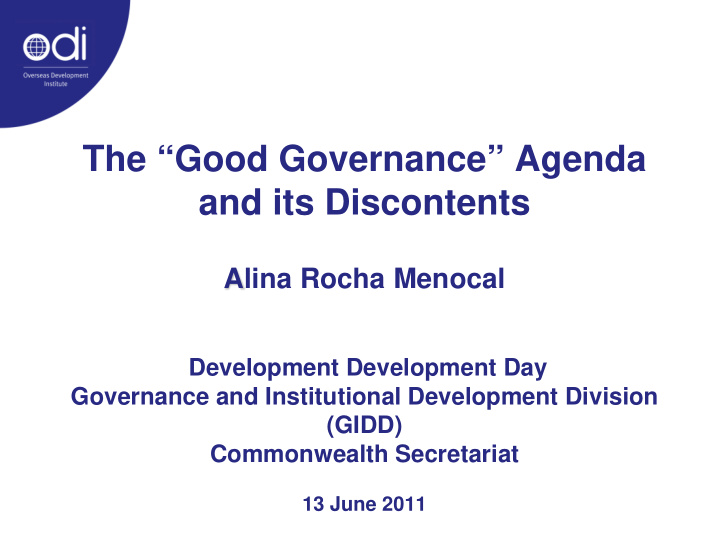 the good governance agenda and its discontents