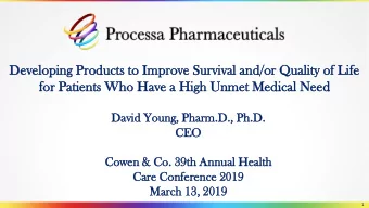 Deve  veloping P  Produ  ducts t  to Impr  Improve Su  Survival an  and/  d/or Qu  Qual  ality o