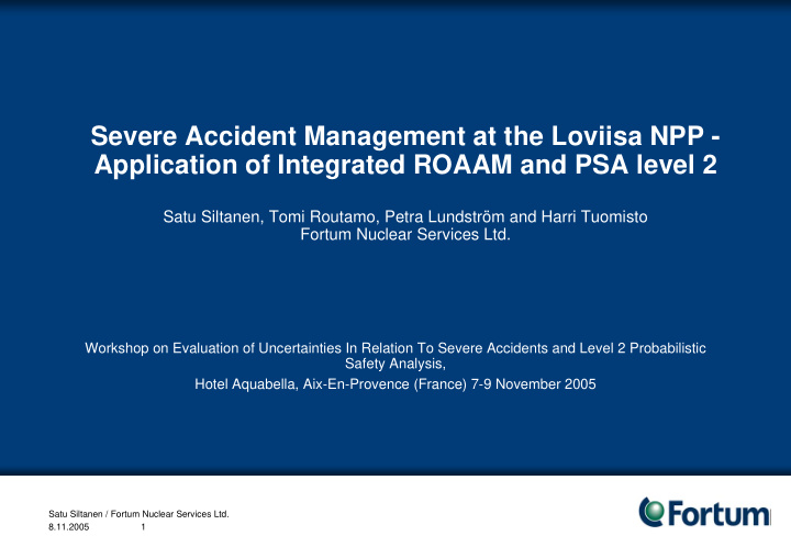 severe accident management at the loviisa npp application