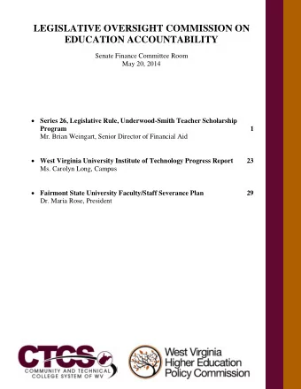 LEGISLATIVE OVERSIGHT COMMISSION ON EDUCATION ACCOUNTABILITY  Senate Finance Committee Room  May