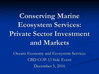 Ecosystem Services:  Private Sector Investment  and Markets  Oceans Economy and Ecosystem Services