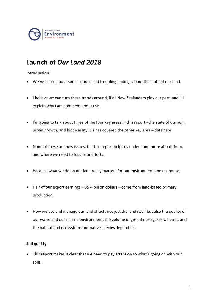 launch of our land 2018