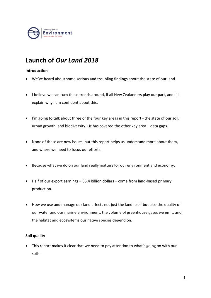 launch of our land 2018