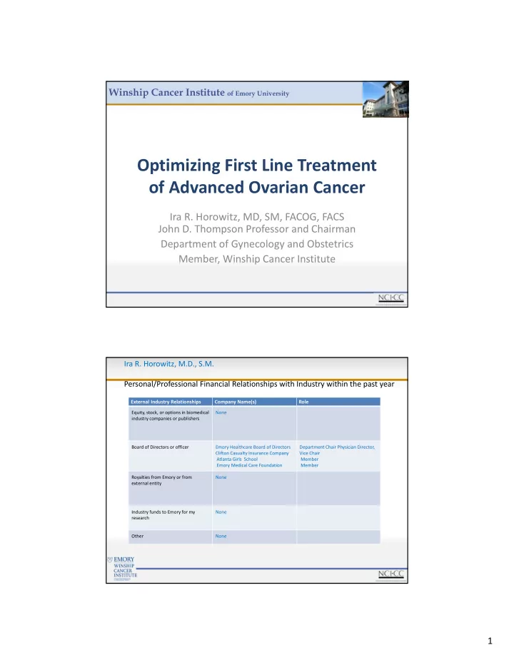 optimizing first line treatment of advanced ovarian cancer