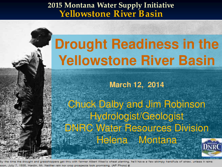 drought readiness in the yellowstone river basin