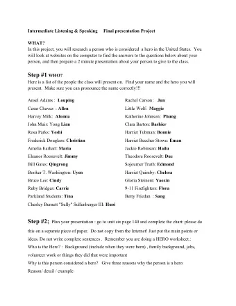 Timeline: May 8 th :-10th  please start your research over the weekend. Have your plan notes ready