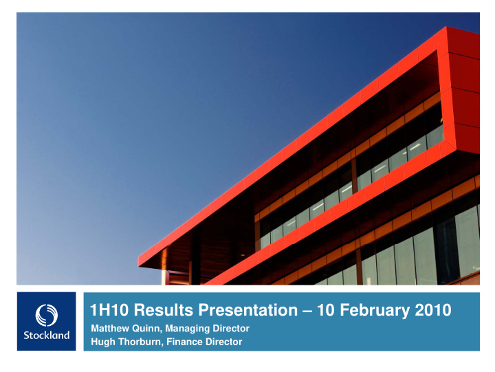 1h10 results presentation 10 february 2010