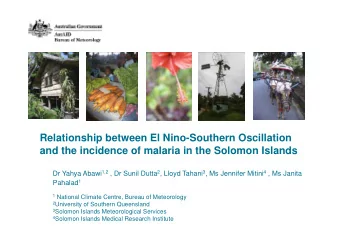 Relationship between El Nino-Southern Oscillation  and the incidence of malaria in the Solomon