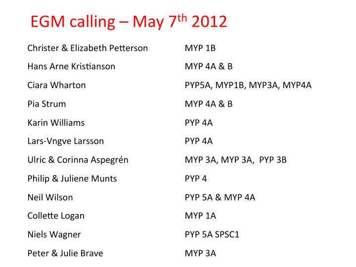 egm calling may 7 th 2012