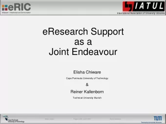 as a  Joint Endeavour  Elisha Chiware  Cape Peninsula University of Technology  &amp;  Reiner