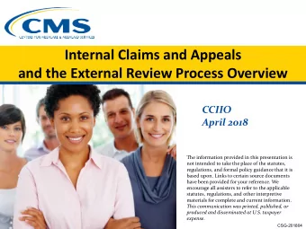 Internal Claims and Appeals  and the External Review Process Overview  CCIIO  April 2018  The