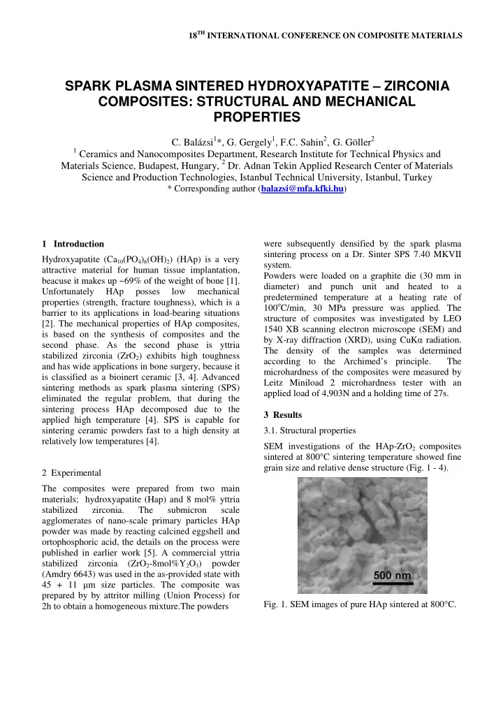 spark plasma sintered hydroxyapatite zirconia composites