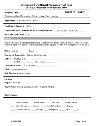 Environment and Natural Resources Trust Fund  2012-2013 Request for Proposals (RFP)  041-C1  ENRTF