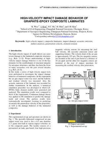 HIGH-VELOCITY IMPACT DAMAGE BEHAVIOR OF  GRAPHITE-EPOXY COMPOSITE LAMINATES K. Woo 1* , I. Kim 2 ,