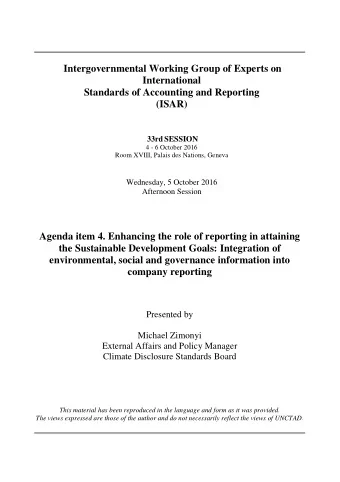Intergovernmental Working Group of Experts on  International  Standards of Accounting and Reporting