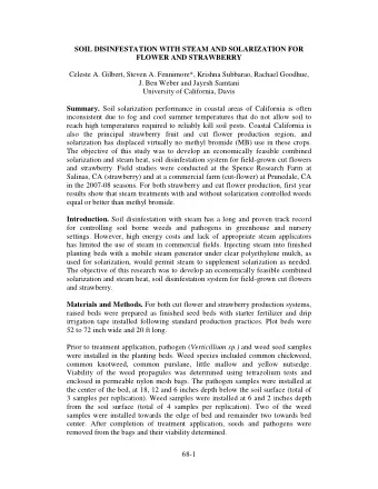 SOIL DISINFESTATION WITH STEAM AND SOLARIZATION FOR  FLOWER AND STRAWBERRY  Celeste A. Gilbert,