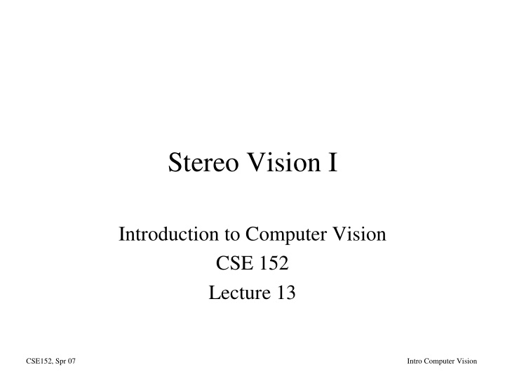 stereo vision i