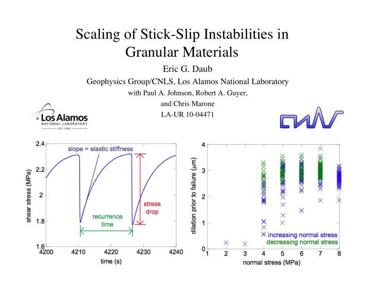 scaling of stick slip instabilities in granular materials