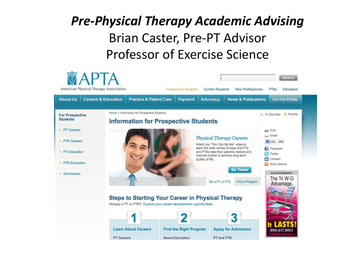 pre physical therapy academic advising brian caster pre