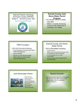 Summit County Joint  National Pollution Discharge  Storm Water Permit  Elimination System (NPDES)