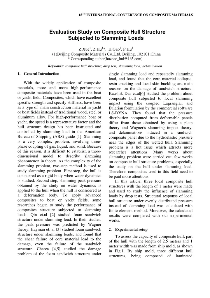 evaluation study on composite hull structure subjected to