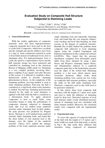 Evaluation Study on Composite Hull Structure  Subjected to Slamming Loads Z.Xue 1 , Z.Hu 1 *,