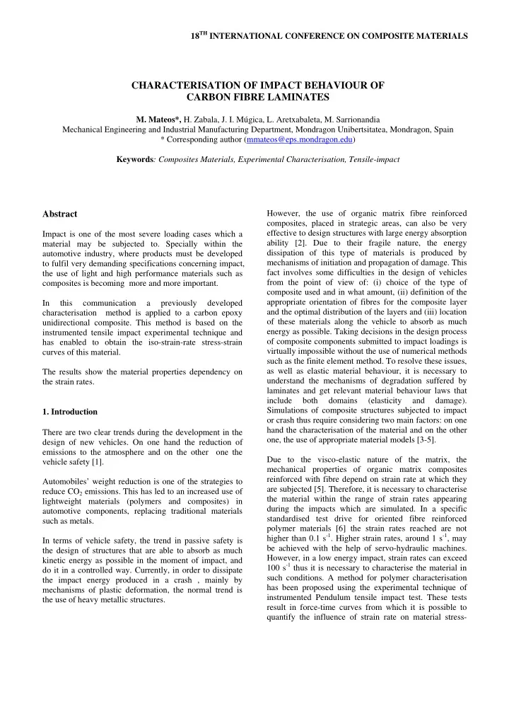 characterisation of impact behaviour of carbon fibre