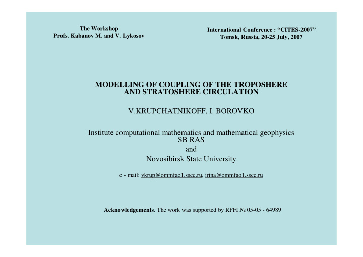 modelling of coupling of the troposhere and stratoshere