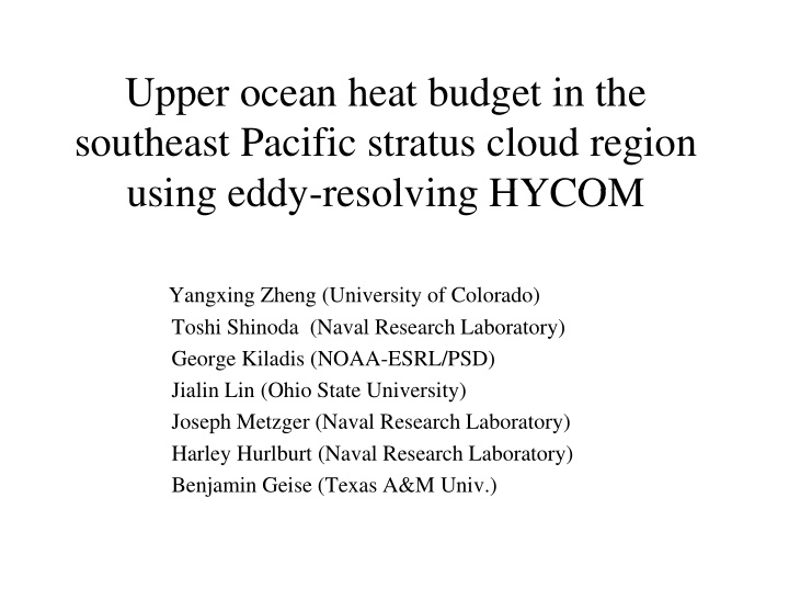 upper ocean heat budget in the pp g southeast pacific