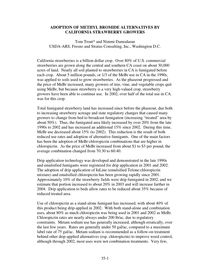 adoption of methyl bromide alternatives by california