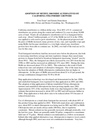 ADOPTION OF METHYL BROMIDE ALTERNATIVES BY  CALIFORNIA STRAWBERRY GROWERS  Tom Trout* and Nimmi